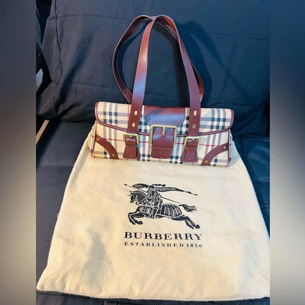 Vintage Burberry Haymaker Buckle Flap Coated Canvas Bag